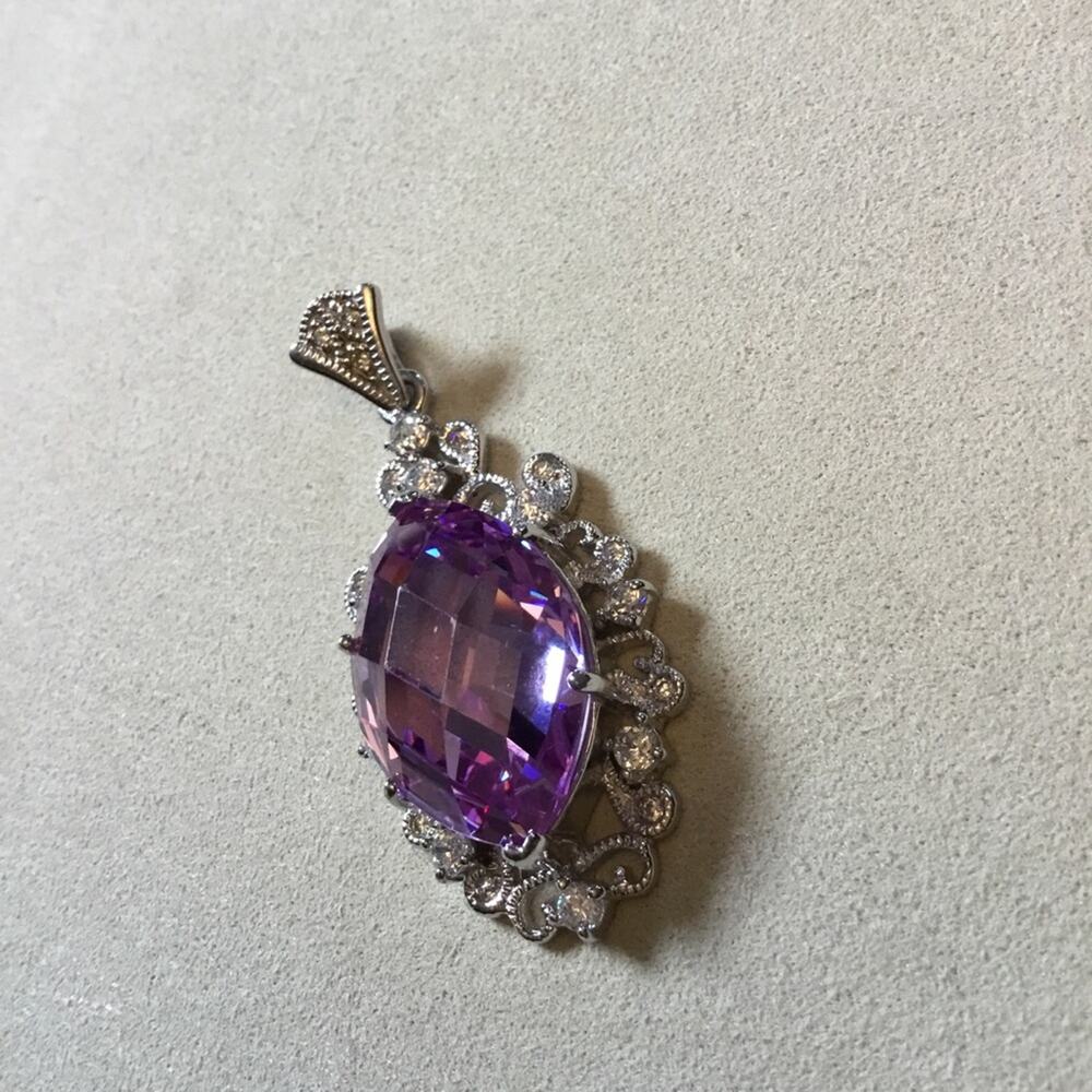Sterling Silver Purple Crystal Statement Pendant - Picture 4 of 12